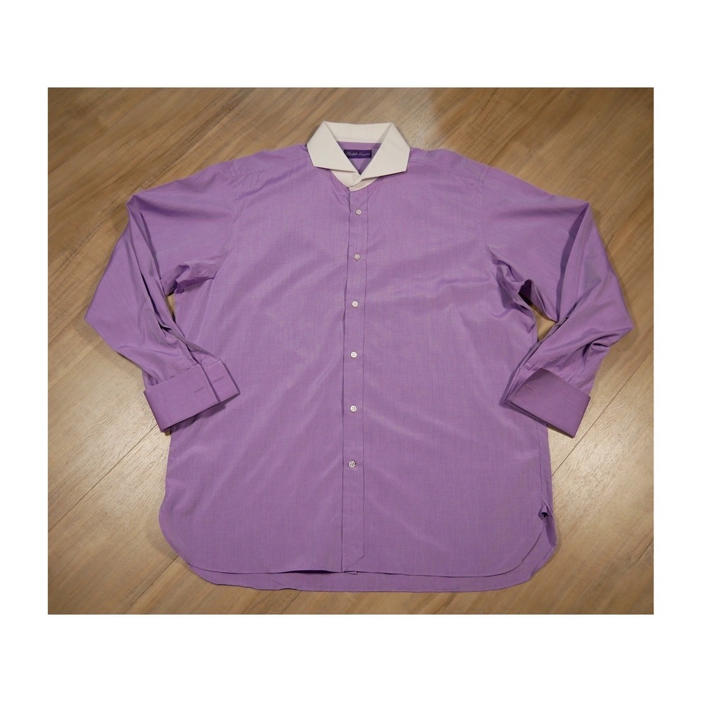 Ralph Lauren Purple Label Mens 17 Dress Shirt Purple White Collar Italy POLO